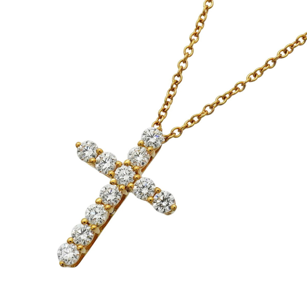 Tiffany & Co. Small Cross Necklace, 11 Diamonds, 18K Yellow Gold, Ladies'